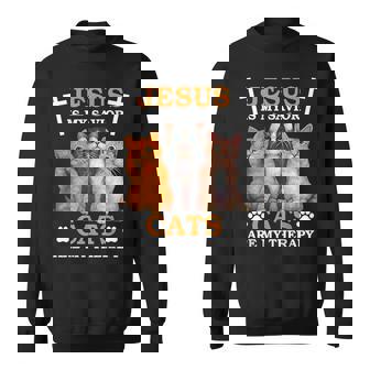 Jesus Is My Savior Cats Are My Therapy Sweatshirt - Monsterry