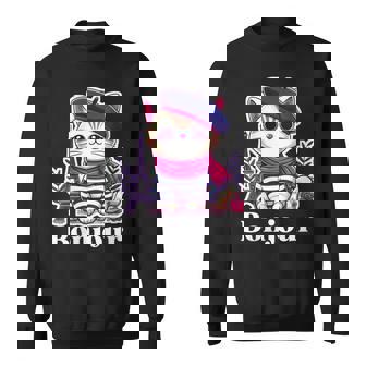 Kawaii French Cat In Paris France Bonjour Sweatshirt - Monsterry