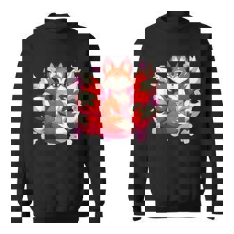 Kawaii Japonais Kitsune Nine Queue Renard Cerisier Fleurs Sweater e - Cadeauxyz
