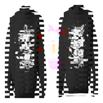 Kawaii Neko Anime Cat Boba Drink Bubble Tea Tapioca Sweatshirt - Monsterry