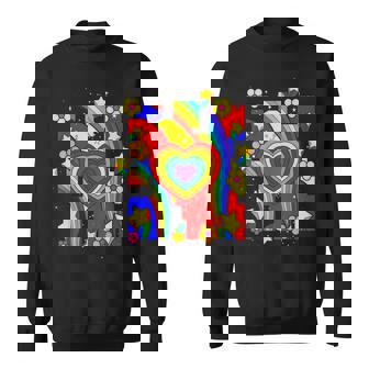 Kidcore Aesthetic Rainbow Heart Flowers Retro 80s 90s Groovy Sweatshirt - Monsterry