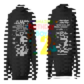 Kids 2 Year Old Circus Birthday Party Amazing Birthday Boy Two Sweatshirt - Monsterry