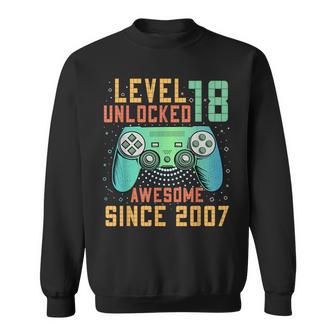 Level 18 Unlocked 18Th Birthday 18 Year Old Boy Gaming Sweatshirt - Thegiftio UK