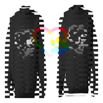 LGBT Rainbow Dog Heart Paws Cute Lesbian Gay Dog Lover Sweatshirt - Monsterry