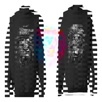 Lion Colorful Portrait Wildlife Artwork Animal Art Splash Sweatshirt - Monsterry