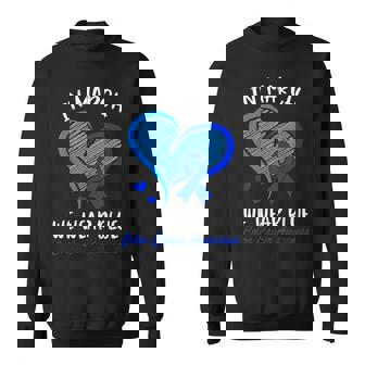 In March We Wear Blue Colon Cancer Awareness Month Heart Sweatshirt - Seseable