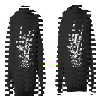 Mardi Gras Rocker Skeleton Hands Rock On New Orleans Sweatshirt - Monsterry