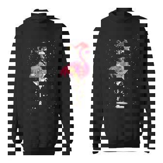 Merry Christmas Pink Flamingo Wine Drinking Lights Xmas Tree Sweatshirt - Monsterry