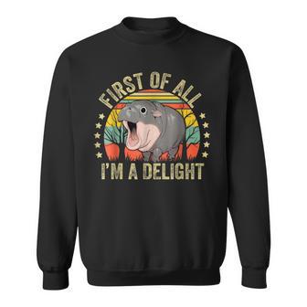 Moo-Deng First Of All I'm A Delight Vintage Angry Moo Deng Sweatshirt - Thegiftio UK