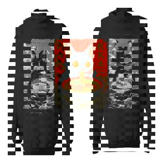 Neko Cat Eating Ramen Anime Kawaii Japanese Noodle Graphic Sweatshirt - Monsterry