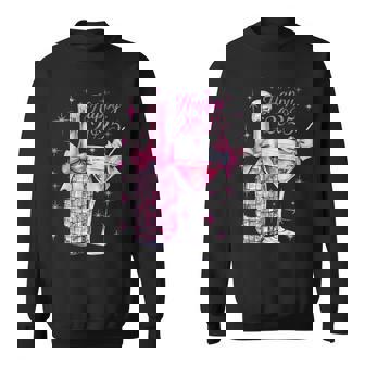 New Years 2025 Pink Champagne Shirt Wine Bottle Disco Balls Sweatshirt - Monsterry