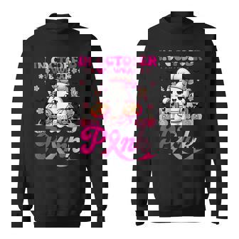 In October We Wear Pink Cute Ghost Lunch Lady Breast Cancer Sweatshirt - Monsterry