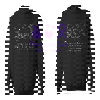 Peace Love Cure Alzheimer's Awareness Happy Purple Graphic Premium Sweatshirt - Monsterry