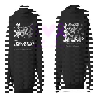 Peace Love Cure Alzheimer's Awareness Purple Ribbon Sweatshirt - Monsterry