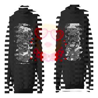 Pug Face Heart Glasses Valentines Day Dog Lover Owner Sweatshirt - Seseable