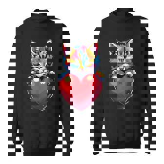 Rainbow Cute Cat Hugging Valentine Heart Kitty Love Cat Sweatshirt - Monsterry