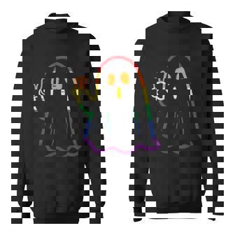 Rainbow LGBT Ghost Peace Sign Gay Pride Halloween Costume Sweatshirt - Monsterry