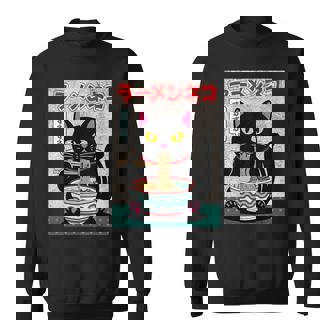 Ramen Cat Retro – Japanese Noodles Anime Kawaii Black Cat Sweatshirt - Thegiftio