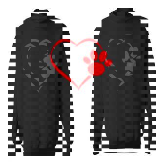 Red Heart Dog & Cat Paw Print Hearts Valentines Day Sweatshirt - Monsterry