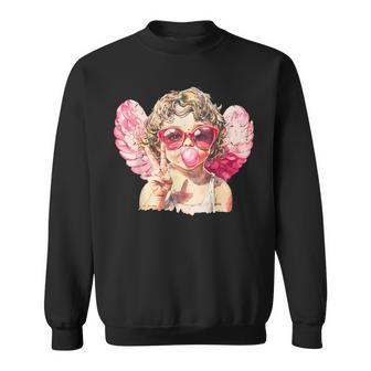 Retro Cupid With Sunglasses Blowing Bubble Valentines Day Sweatshirt - Thegiftio UK