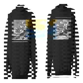 Retro Vintage Surfing A Wave Newfoundland Dog Lover Sweatshirt - Monsterry