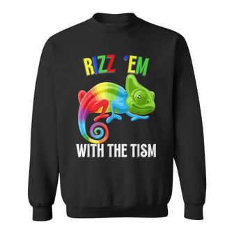 Rizz Em With The Tism Funny Autistic Chameleon Lizard Meme Sweatshirt - Monsterry