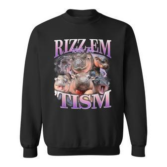 Rizz Em With The Tism Shirt Moo Deng Baby Hippo Sweatshirt - Monsterry