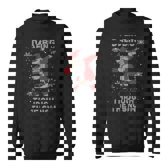 Santa Dabbing Through The Snow Ugly Christmas Knitting Fake Sweatshirt - Monsterry