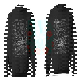 Skeleton Skull Red Rose Guns Top Hat Tank Top Sweatshirt - Monsterry