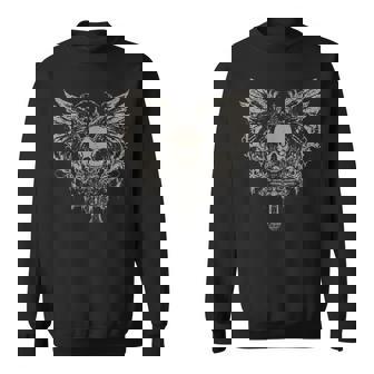 Skull Cross Y2k Goth Alt Grunge Gothic Emo Aesthetic Wings Sweatshirt - Monsterry