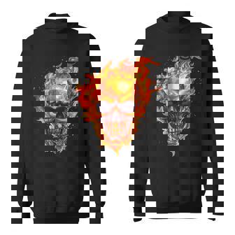 Skull On Fire Flaming Skull Horror Halloween Costume Sweatshirt - Monsterry
