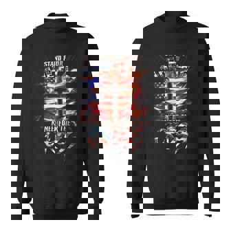 Stand For The Flag Kneel For The Cross Flag On Back Sweatshirt - Monsterry
