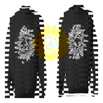 Sunflower Peace Sign 60s 70s Tie Dye Hippie Sweatshirt - Monsterry