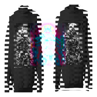 Synthwave Graphic 80s Japanese Vaporwave Mech Robot Samurai Sweatshirt - Monsterry