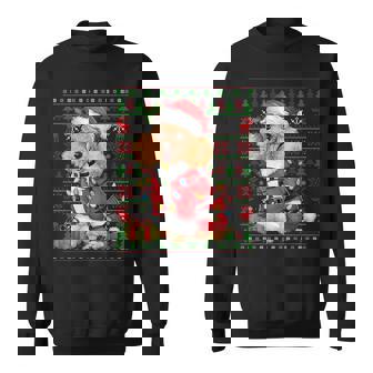 Toy Poodle Dog Xmas Lights Ugly Santa Toy Poodle Christmas Sweatshirt - Monsterry