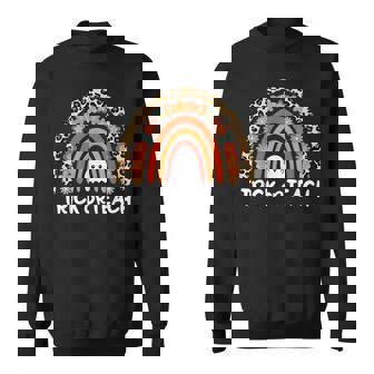 Trick Or Teach Rainbow Leopard Ghost Teacher Halloween Sweatshirt - Monsterry
