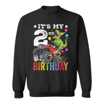 Two 2Nd Birthday Dinosaur Monster Truck Sweatshirt - Thegiftio UK