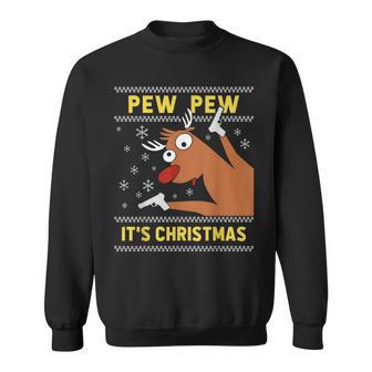 Ugly Christmas Sweater Pew Pew Crazy Reindeer Xmas Sweatshirt - Geschenkecke