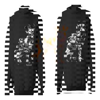 Urban Empyre -Adult Painted Dog x African Wild Dog Small Short Sleeve V-Neck Modern Graphic Sweatshirt - Monsterry