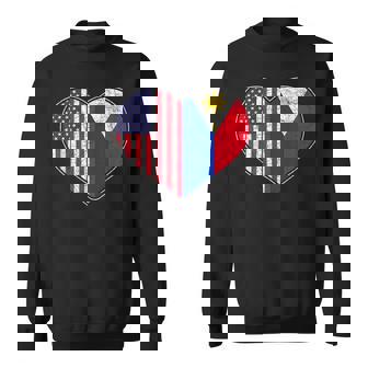 USA Flag Heart Filipino Heritage Pinoy Love Philippines Sweatshirt - Monsterry