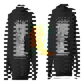 Van Gogh Black Cat With Sunflowers Cat Sweatshirt - Seseable