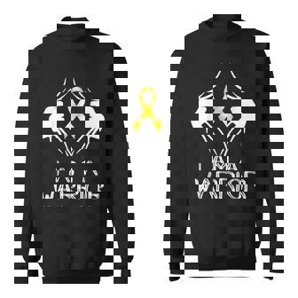 I Am A Warrior Childhood Cancer Awareness Gold Ribbon Sweatshirt - Monsterry