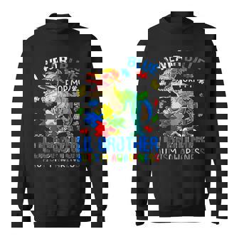 I Wear Blue For My Lil Brother Autism Awareness Dinosaur Sweatshirt - Monsterry