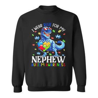 I Wear Blue For My Nephew Autism Awareness Dinosaur Boys Sweatshirt - Thegiftio UK