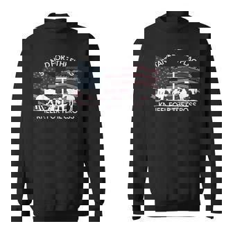 Western Praying Cowhand Horses Cross US Flag God & Country Sweatshirt - Monsterry