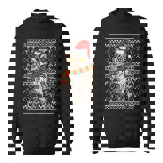 Xmas Bird Santa Hat Whiskered Screech-Owl Ugly Christmas Sweatshirt - Monsterry