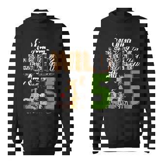 Young Wild And 5 Year Old 5th Birthday Safari Zoo Animal Sweatshirt - Monsterry