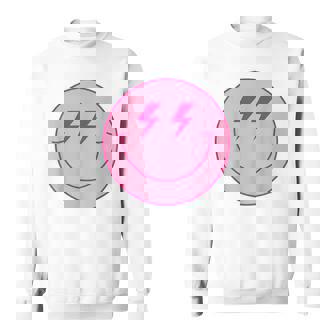 70s Cute Lightning Bolt Eyes Pink Happy Smiling Smile Face Sweatshirt - Monsterry