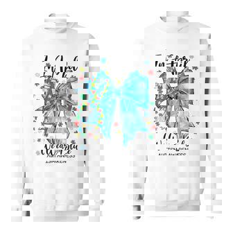 In April We Wear Blue For Autism Awareness Coquette Bow Sweatshirt - Monsterry
