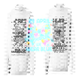 In April We Wear Blue For Autism Awareness Coquette Sweatshirt - Monsterry